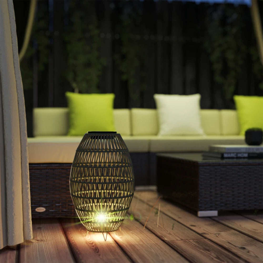 Outsunny Rattan Solar Lamp, Garden Solar Lantern with Auto On/Off Light, IP44 Waterproof, Decorative Outdoor Rattan Lamp for Porch, Pathway