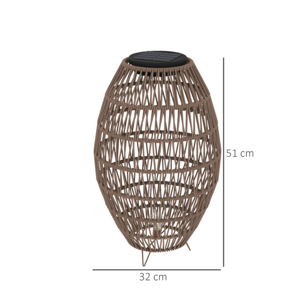 Outsunny Rattan Solar Lamp, Garden Solar Lantern with Auto On/Off Light, IP44 Waterproof, Decorative Outdoor Rattan Lamp for Porch, Pathway