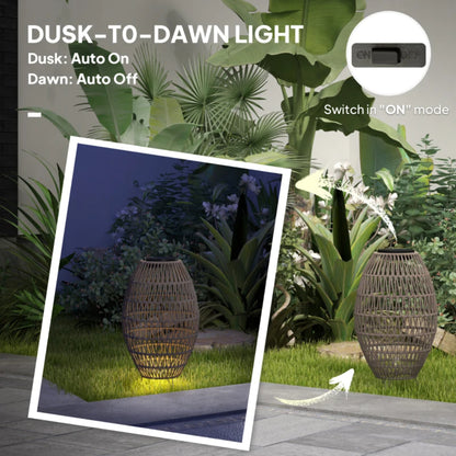 Outsunny Rattan Solar Lamp, Garden Solar Lantern with Auto On/Off Light, IP44 Waterproof, Decorative Outdoor Rattan Lamp for Porch, Pathway