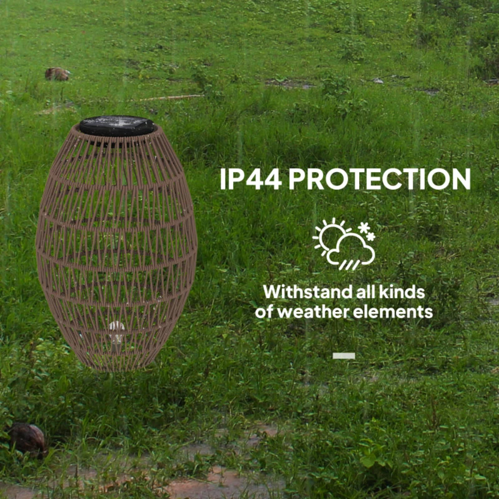 Outsunny Rattan Solar Lamp, Garden Solar Lantern with Auto On/Off Light, IP44 Waterproof, Decorative Outdoor Rattan Lamp for Porch, Pathway