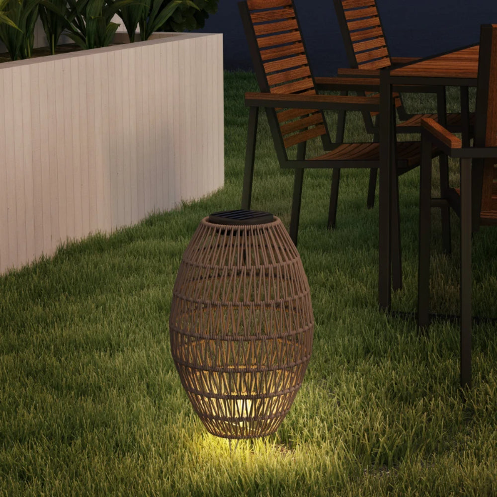 Outsunny Rattan Solar Lamp, Garden Solar Lantern with Auto On/Off Light, IP44 Waterproof, Decorative Outdoor Rattan Lamp for Porch, Pathway
