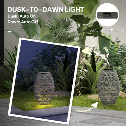 Outsunny Rattan Solar Lamp, Garden Solar Lantern with Auto On/Off Light, IP44 Waterproof, Decorative Outdoor Rattan Lamp for Porch, Pathway