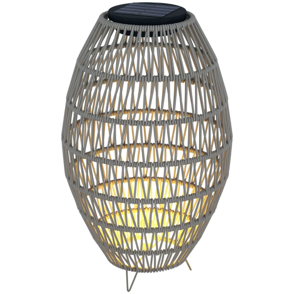 Outsunny Rattan Solar Lamp, Garden Solar Lantern with Auto On/Off Light, IP44 Waterproof, Decorative Outdoor Rattan Lamp for Porch, Pathway
