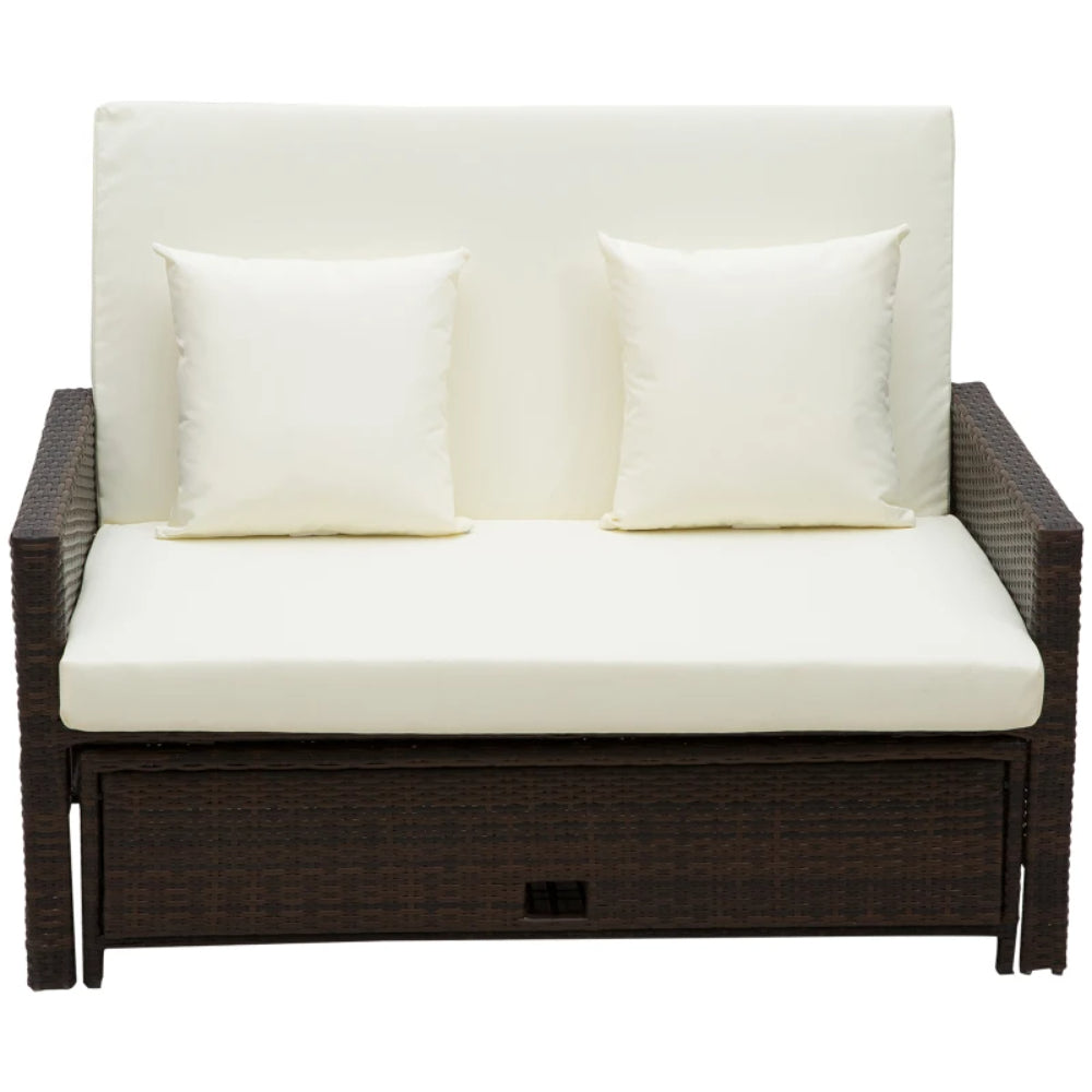 Outsunny Rattan Sun Lounger 2 Seater Day Bed with Cushions, Brown