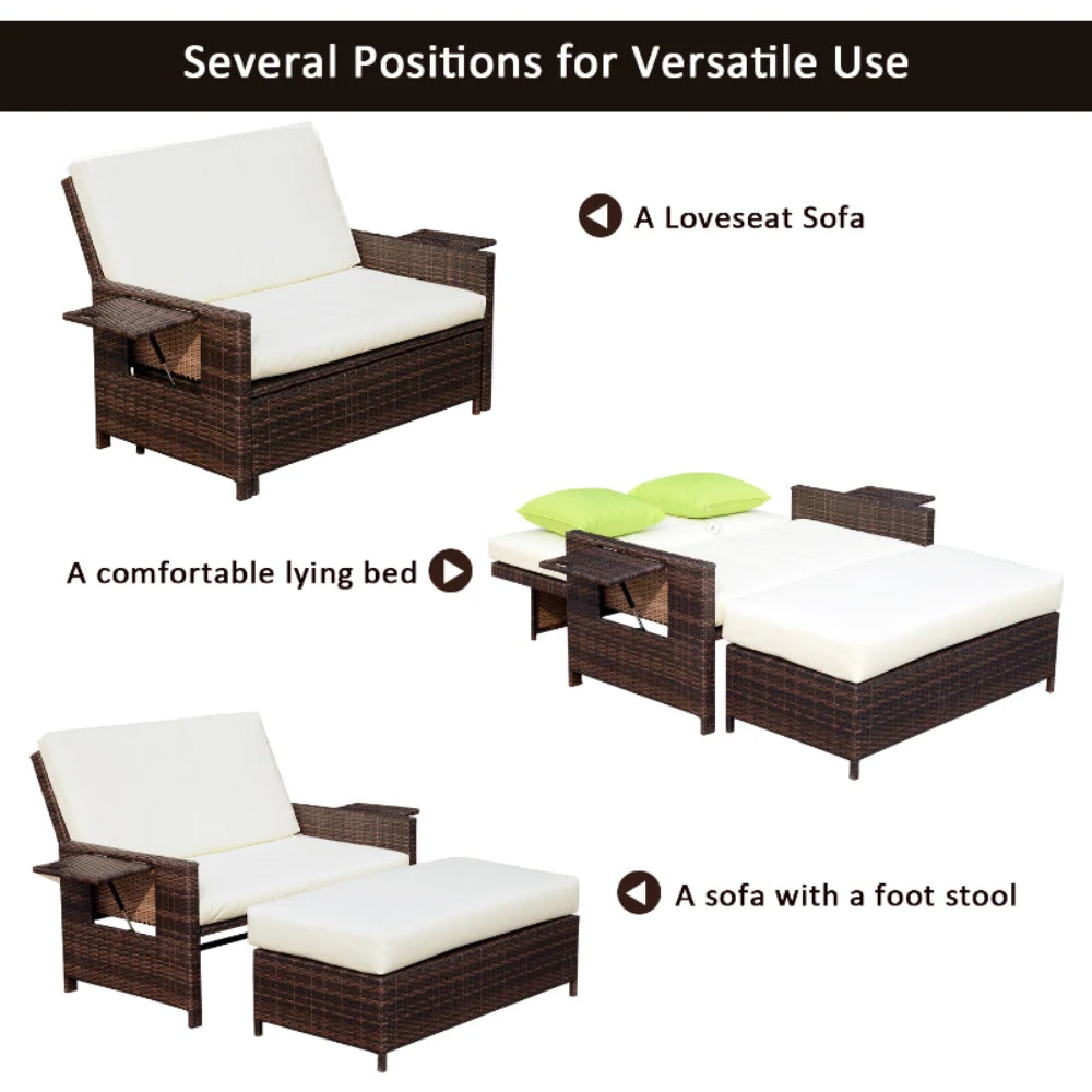 Outsunny Rattan Sun Lounger 2 Seater Day Bed with Cushions, Brown