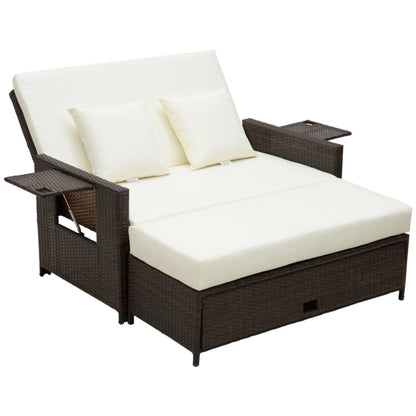 Outsunny Rattan Sun Lounger 2 Seater Day Bed with Cushions, Brown