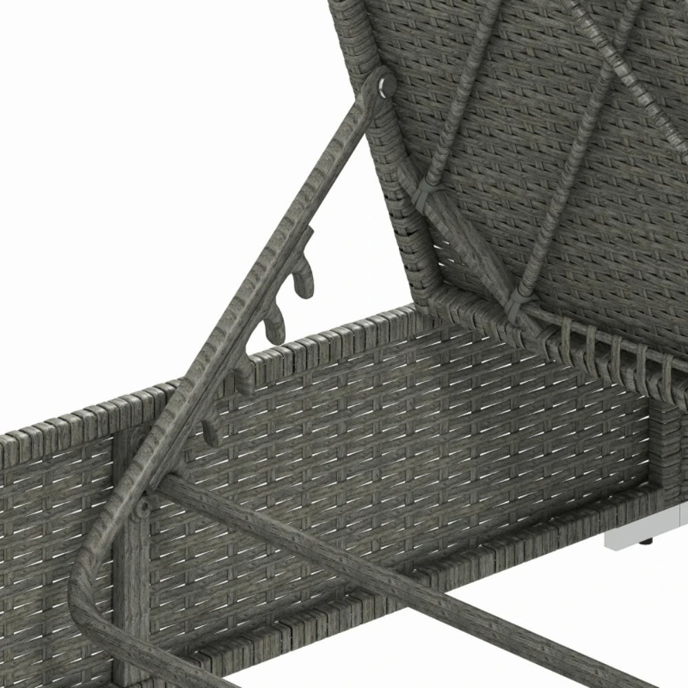 Outsunny Rattan Sun Lounger, Five-Position Reclining Garden Lounger Bed with Cushion, Light Grey