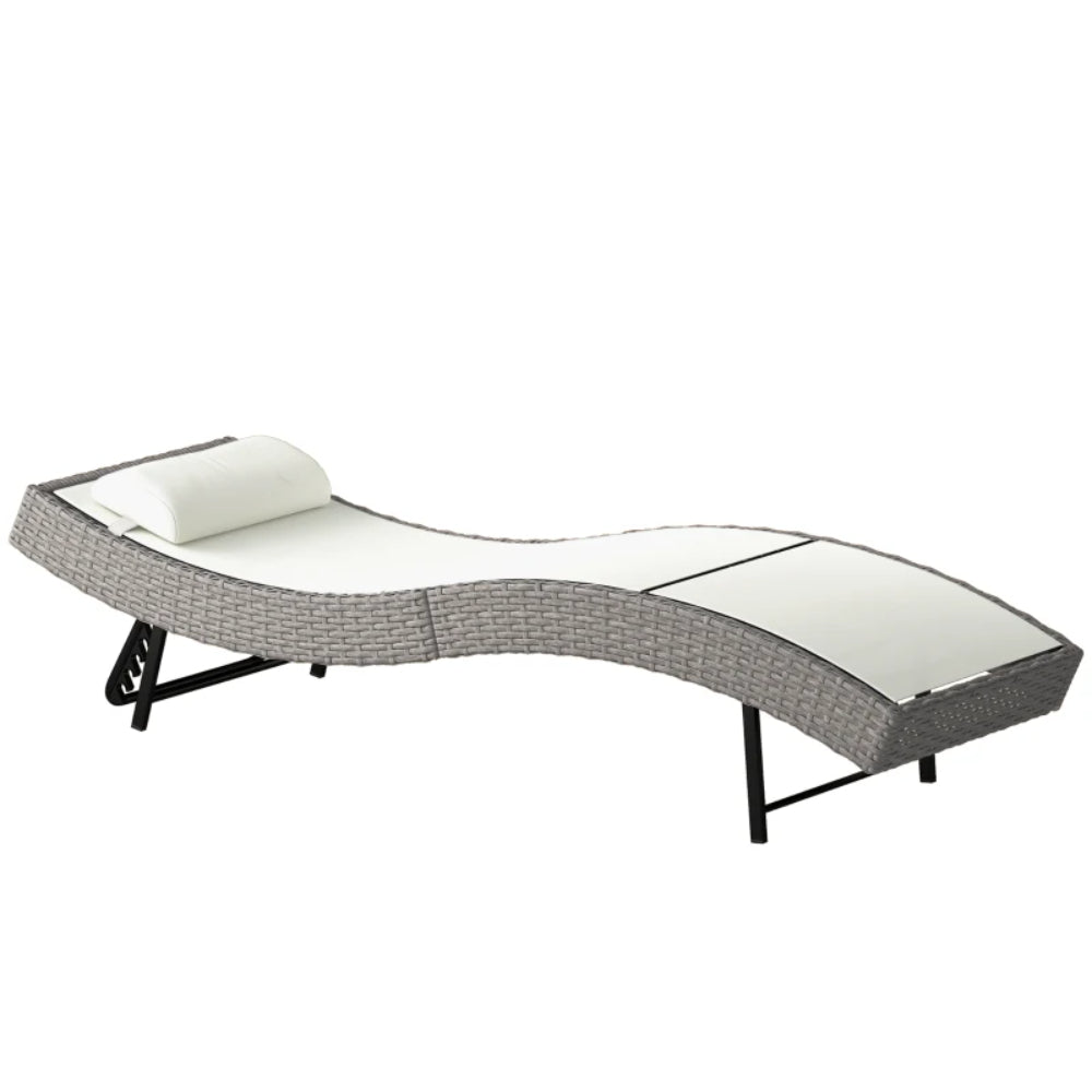 Outsunny Rattan Sun Lounger, Garden Recliner with 5 Position Adjustable Back, S Shaped Texteline Seat, Headrest, Cream White