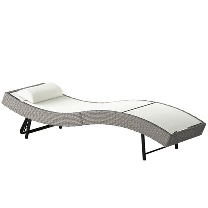 Outsunny Rattan Sun Lounger, Garden Recliner with 5 Position Adjustable Back, S Shaped Texteline Seat, Headrest, Cream White