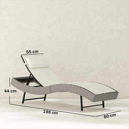 Outsunny Rattan Sun Lounger, Garden Recliner with 5 Position Adjustable Back, S Shaped Texteline Seat, Headrest, Cream White