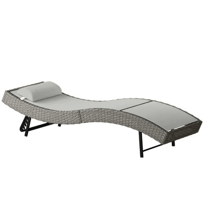 Outsunny Rattan Sun Lounger, Garden Recliner with 5 Position Adjustable Back, S Shaped Texteline Seat, Headrest, Light Grey