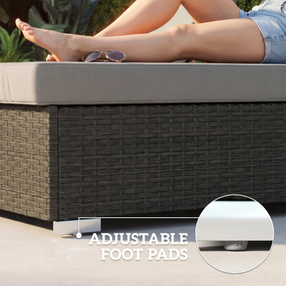 Outsunny Rattan Sun Loungers Set of 2 with Side Table, Garden Recliner Sunbeds with Adjustable Back, Cushions, Dark Grey