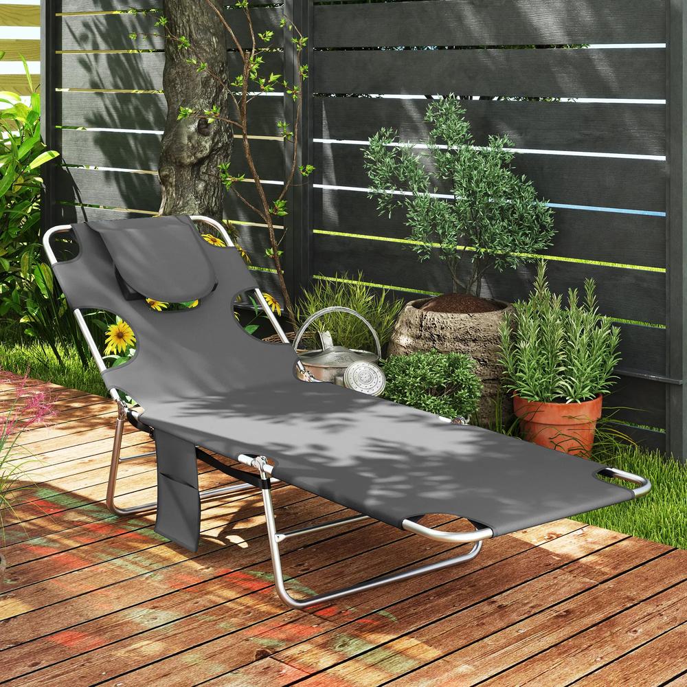Outsunny Reclining Face Hole Sun Lounger - Dark Grey 1