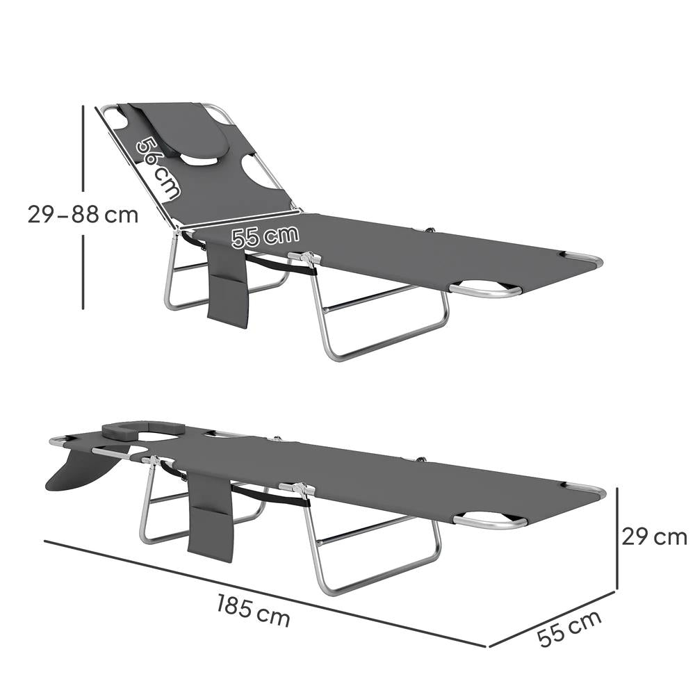 Outsunny Reclining Face Hole Sun Lounger - Dark Grey 2