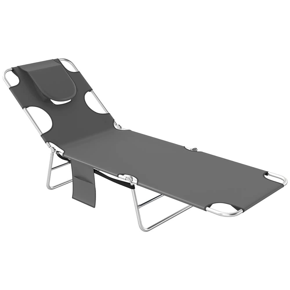 Outsunny Reclining Face Hole Sun Lounger - Dark Grey 