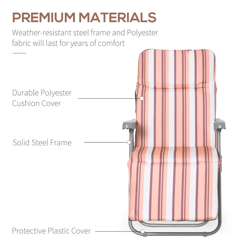 Outsunny Reclining Garden Chair Set of 2, 5-Level Adjustable Zero Gravity Chairs, Orange Stripe 6