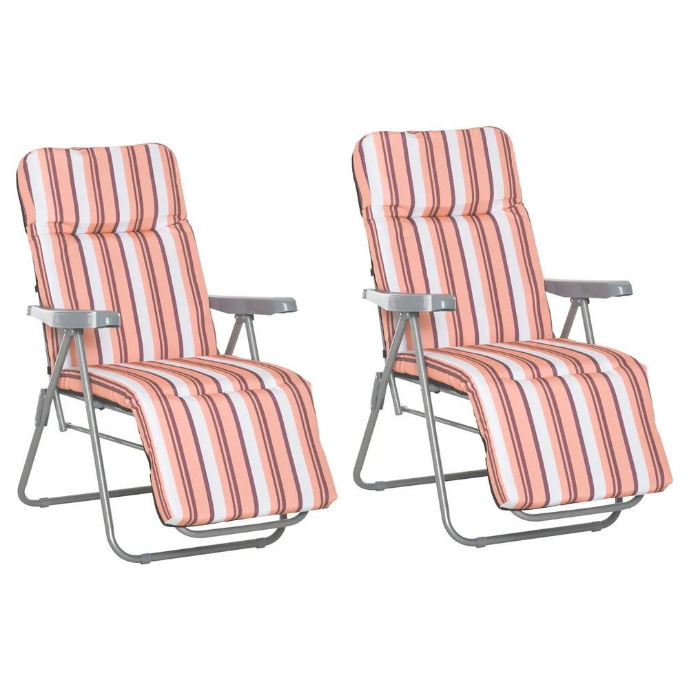 Outsunny Reclining Garden Chair Set of 2, 5-Level Adjustable Zero Gravity Chairs, Orange Stripe 