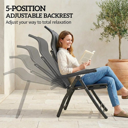 Outsunny Reclining Garden Chairs Set of 2 with High Back, Retractable Footrest, Dark Grey 3