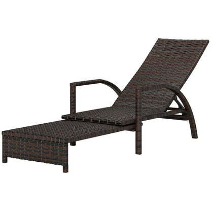 Outsunny Reclining Rattan Lounger, with Extending Footrest - Brown
