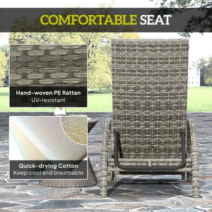 Outsunny Reclining Rattan Lounger, with Extending Footrest - Grey