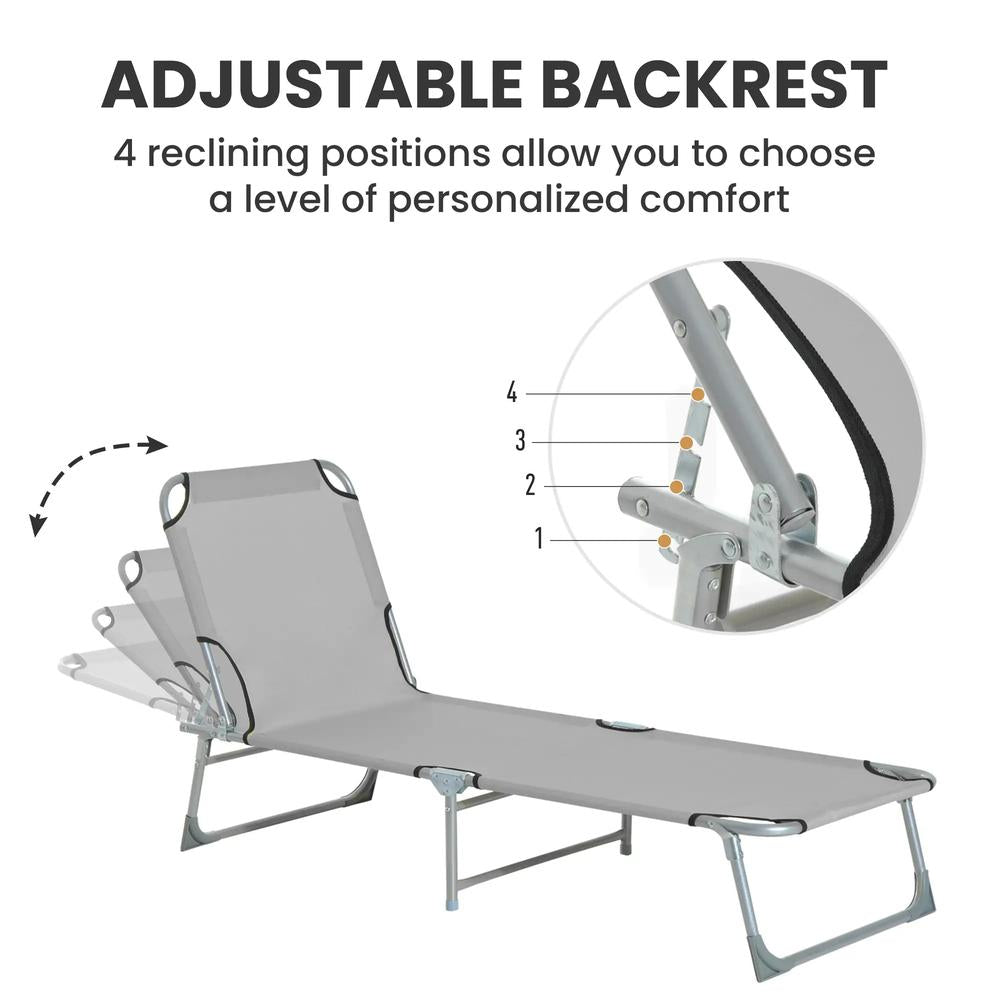 Outsunny Reclining Sun Lounger Chair Folding Camping Bed with 4-Position Adjustable Backrest, Grey 3