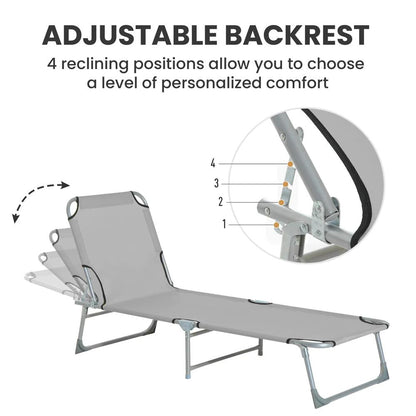 Outsunny Reclining Sun Lounger Chair Folding Camping Bed with 4-Position Adjustable Backrest, Grey 3