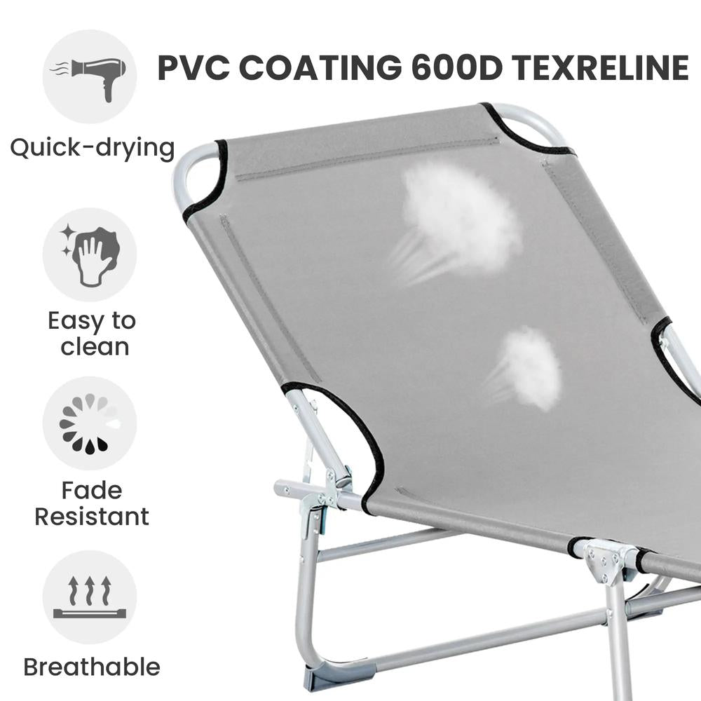 Outsunny Reclining Sun Lounger Chair Folding Camping Bed with 4-Position Adjustable Backrest, Grey 4