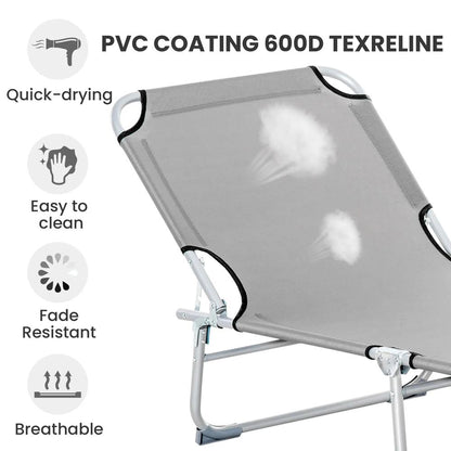 Outsunny Reclining Sun Lounger Chair Folding Camping Bed with 4-Position Adjustable Backrest, Grey 4