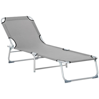Outsunny Reclining Sun Lounger Chair Folding Camping Bed with 4-Position Adjustable Backrest, Grey 