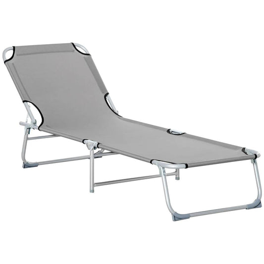 Outsunny Reclining Sun Lounger Chair Folding Camping Bed with 4-Position Adjustable Backrest, Grey 