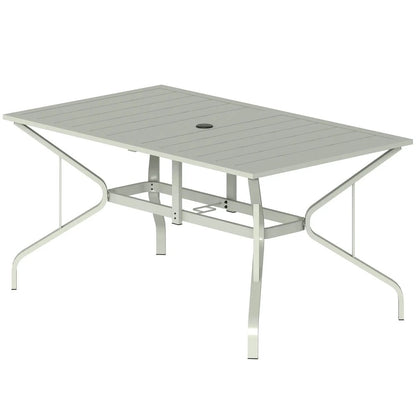 Outsunny Rectangle Garden Table with Parasol Hole, Outdoor Dining Table for 6, Patio Table for Balcony, 150cm x 90cm, Light Grey 10