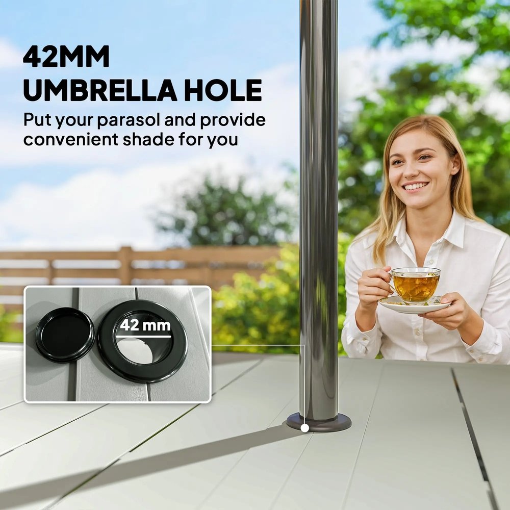 Outsunny Rectangle Garden Table with Parasol Hole, Outdoor Dining Table for 6, Patio Table for Balcony, 150cm x 90cm, Light Grey 3