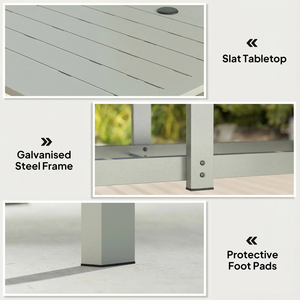 Outsunny Rectangle Garden Table with Parasol Hole, Outdoor Dining Table for 6, Patio Table for Balcony, 150cm x 90cm, Light Grey 4