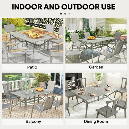Outsunny Rectangle Garden Table with Parasol Hole, Outdoor Dining Table for 6, Patio Table for Balcony, 150cm x 90cm, Light Grey 5