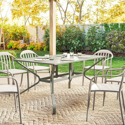 Outsunny Rectangle Garden Table with Parasol Hole, Outdoor Dining Table for 6, Patio Table for Balcony, 150cm x 90cm, Light Grey 7