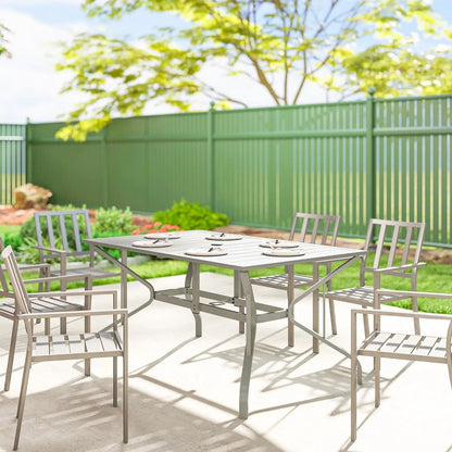 Outsunny Rectangle Garden Table with Parasol Hole, Outdoor Dining Table for 6, Patio Table for Balcony, 150cm x 90cm, Light Grey 8