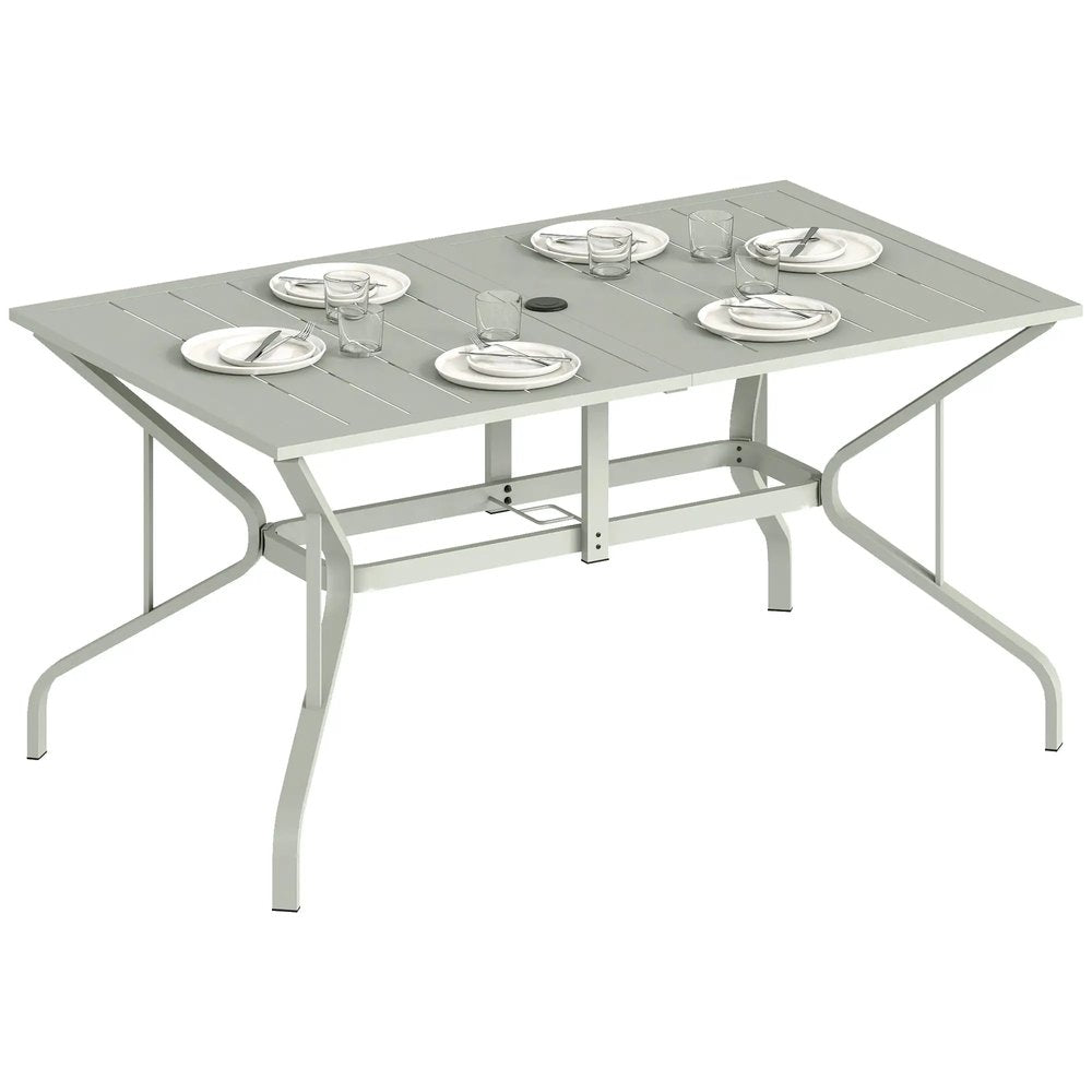Outsunny Rectangle Garden Table with Parasol Hole, Outdoor Dining Table for 6, Patio Table for Balcony, 150cm x 90cm, Light Grey 9