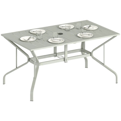 Outsunny Rectangle Garden Table with Parasol Hole, Outdoor Dining Table for 6, Patio Table for Balcony, 150cm x 90cm, Light Grey 9