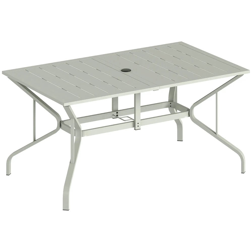 Outsunny Rectangle Garden Table with Parasol Hole, Outdoor Dining Table for 6, Patio Table for Balcony, 150cm x 90cm, Light Grey 