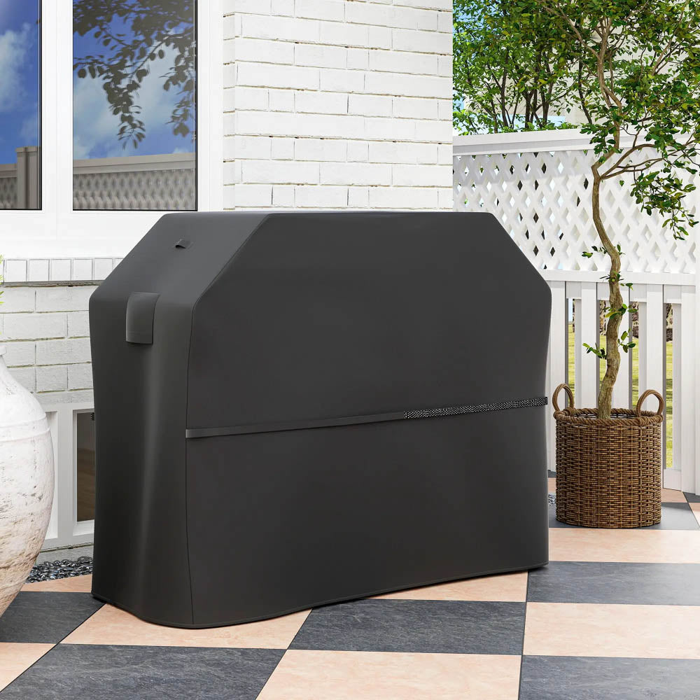 Outsunny BBQ Cover for Rectangular Gas Grill, 600D UPF30+ Oxford Fabric Barbecue Cover for Waterproof Protection Rip-Proof, with Windproof Hook and Loop Fasteners, Vents, 147 x 61 x 122 cm, Black 1
