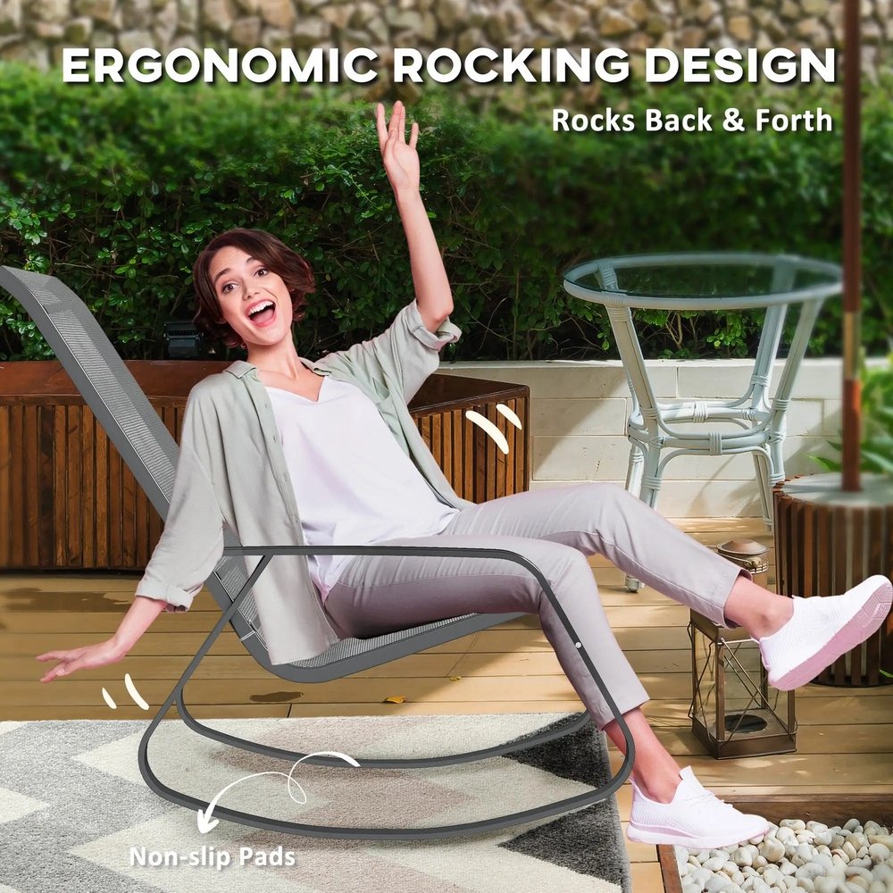 Outsunny Rocking Garden Chair - Grey 3