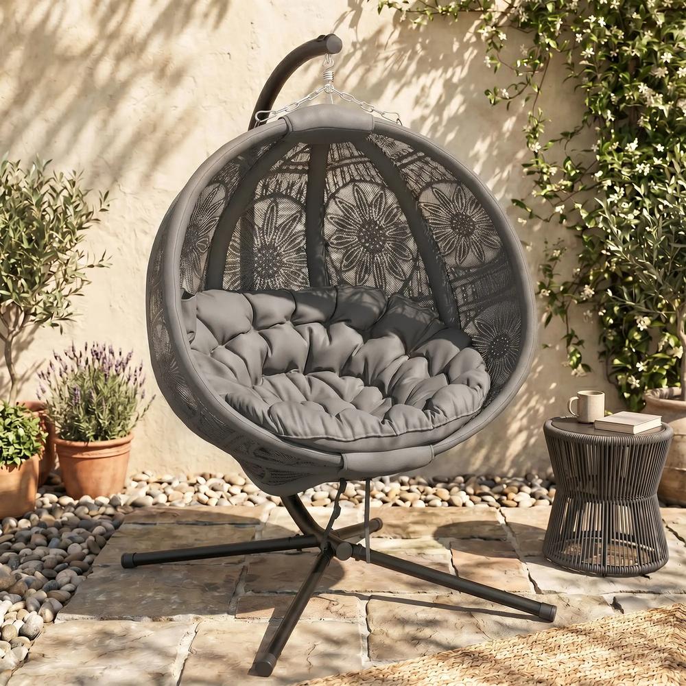Outsunny Round Egg Basket Chair, with Steel Stand 1