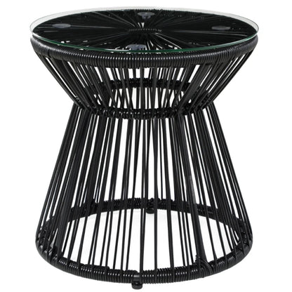 Outsunny Round End Table, Rattan Side Table, Hollow Drum Design Coffee Table w/ Glass Tabletop for Patio, Garden, Balcony