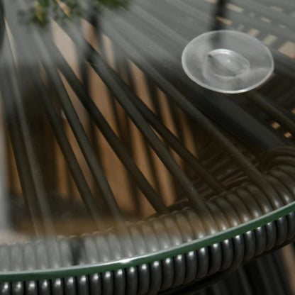 Outsunny Round End Table, Rattan Side Table, Hollow Drum Design Coffee Table w/ Glass Tabletop for Patio, Garden, Balcony