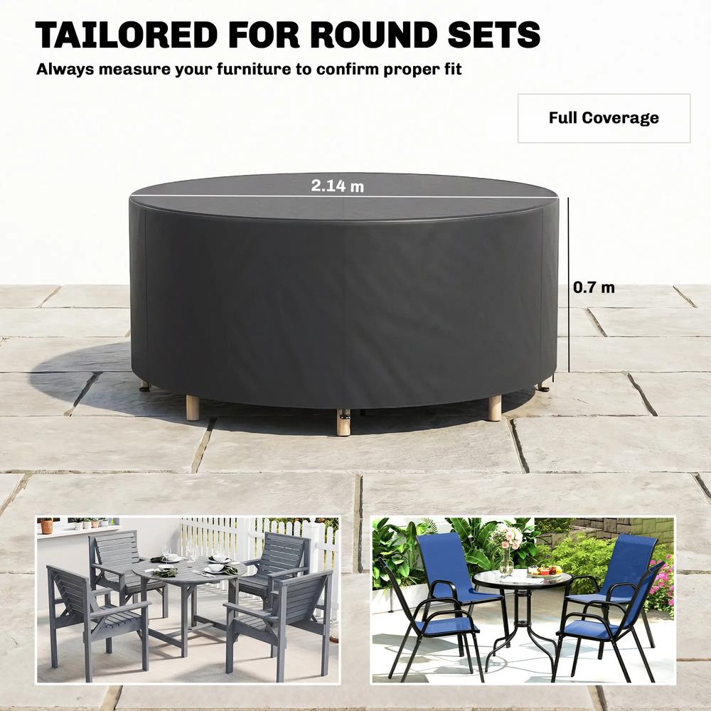 Outsunny Round Garden Furniture Cover, Waterproof Garden Table Cover, 420D Heavy Duty Oxford for Outdoor, Dia.214 x 70 cm, Black 2