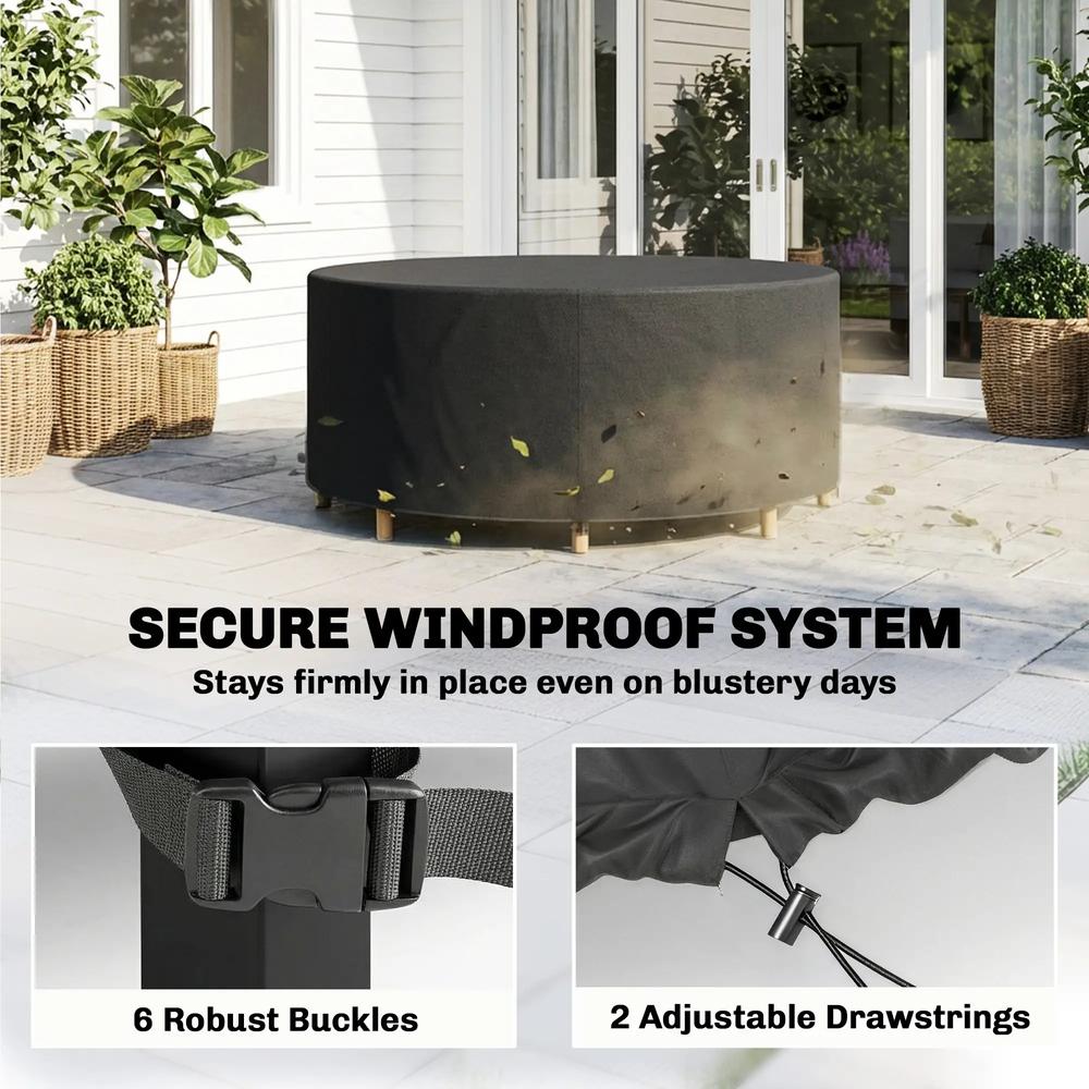 Outsunny Round Garden Furniture Cover, Waterproof Garden Table Cover, 420D Heavy Duty Oxford for Outdoor, Dia.214 x 70 cm, Black 4
