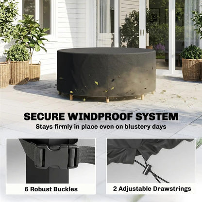 Outsunny Round Garden Furniture Cover, Waterproof Garden Table Cover, 420D Heavy Duty Oxford for Outdoor, Dia.214 x 70 cm, Black 4