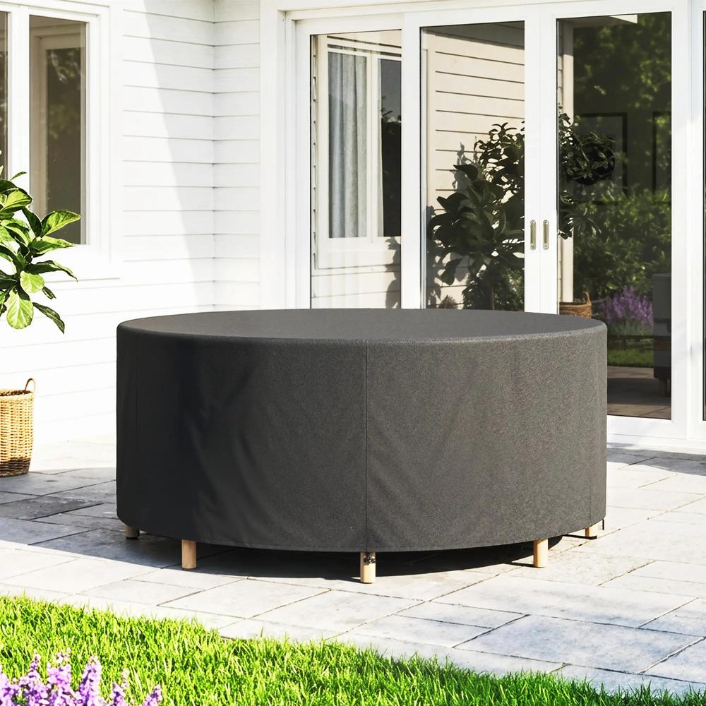 Outsunny Round Garden Furniture Cover, Waterproof Garden Table Cover, 420D Heavy Duty Oxford for Outdoor, Dia.214 x 70 cm, Black 7