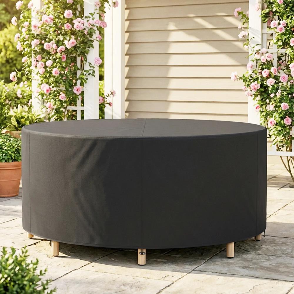 Outsunny Round Garden Furniture Cover, Waterproof Garden Table Cover, 420D Heavy Duty Oxford for Outdoor, Dia.214 x 70 cm, Black 9
