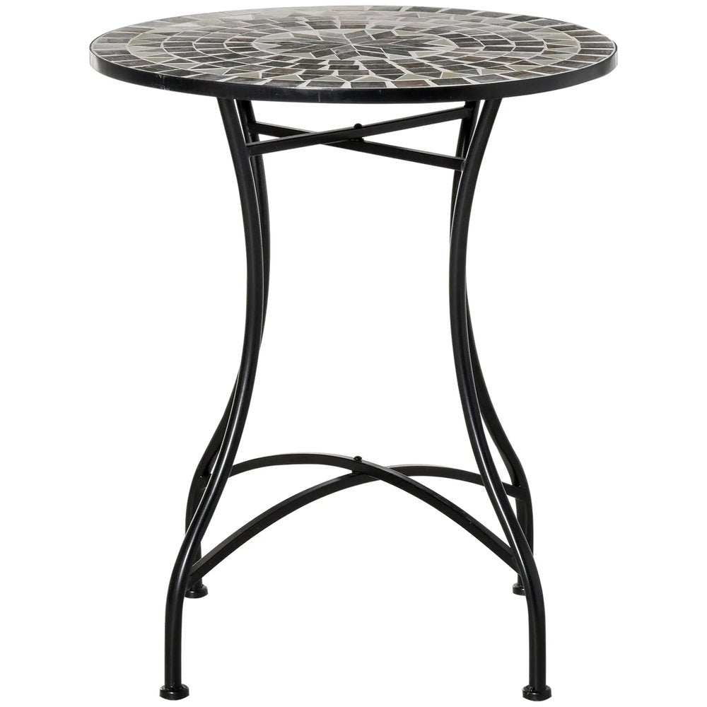 Outsunny Round Mosaic Tabletop Garden Table - Grey/Black 10